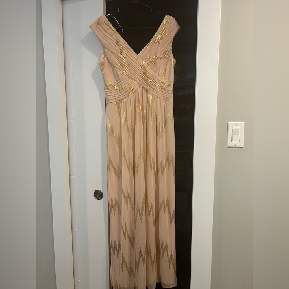 Signature by Sangria Gold and Blush floor length dress